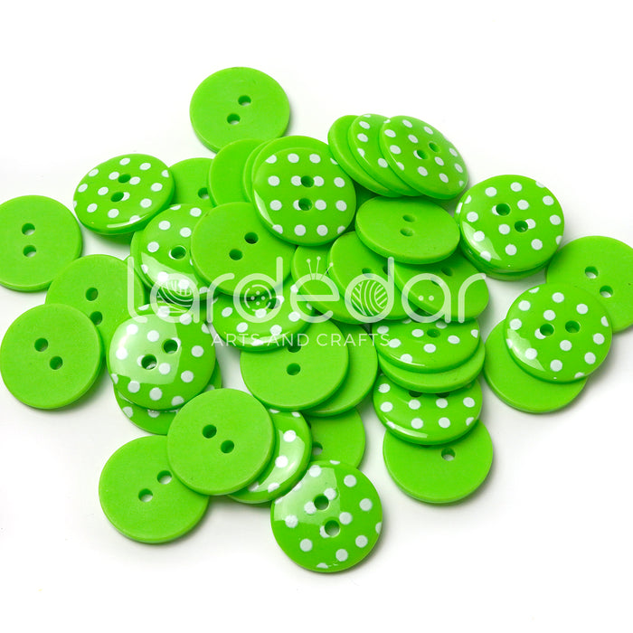 18mm Neon Green Polka Dot Buttons (10 Pcs)