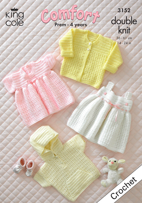 King Cole 3152 CROCHET Pattern - Baby Jacket, Cardigan & Dresses DK (Prem - 4 Years)