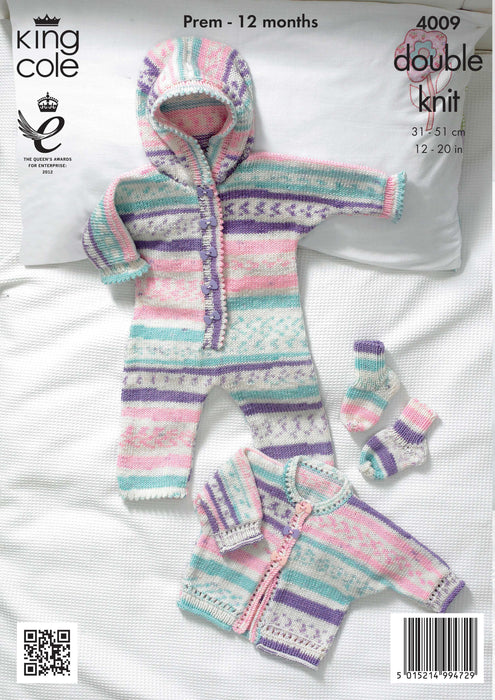 King Cole 4009 Double Knitting Pattern - All-In-One, Jacket and Socks DK Prem - 12 months