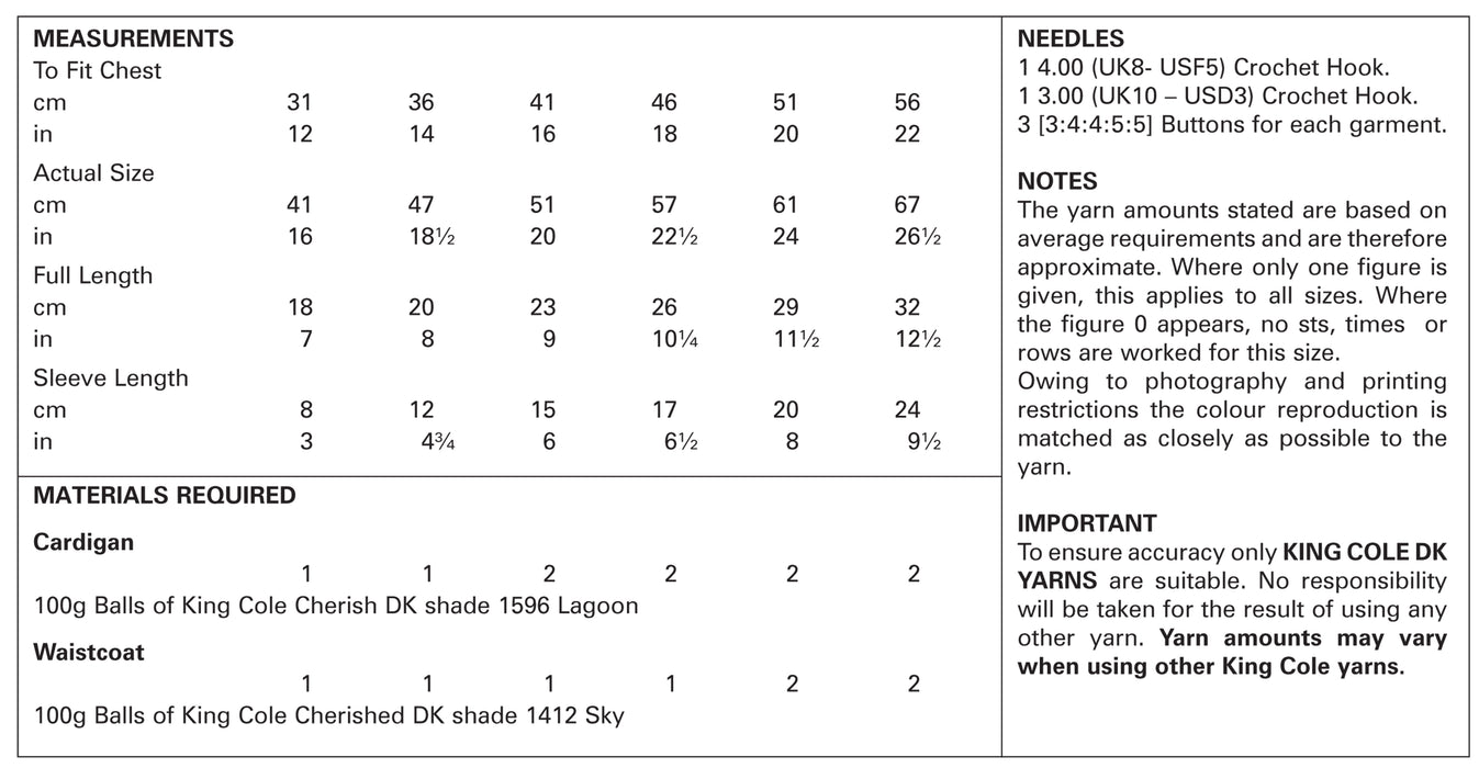 King Cole 4417 CROCHET Pattern - Baby Cardigan & Waistcoat DK (12-22in)