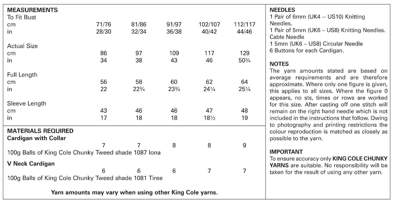 King Cole 5014 Chunky Knitting Pattern - Ladies Cardigans (28-46in)