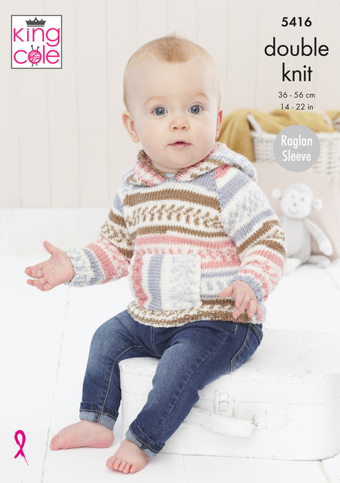 King Cole 5416 Double Knitting Pattern - DK Baby Raglan Sweaters