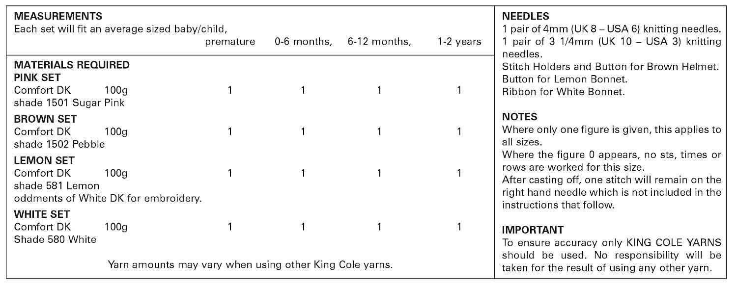 King Cole 5419 Double Knitting Pattern - DK Baby Hat & Bootee Sets (Prem to 2 years)