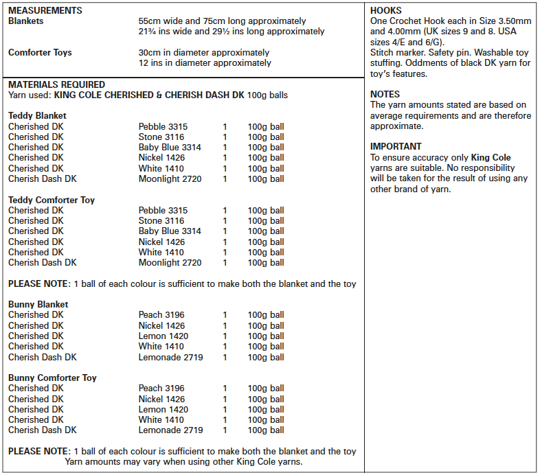 King Cole 5503 CROCHET Pattern - Baby Blankets & Comforter Toys (Teddy Bears & Rabbits)