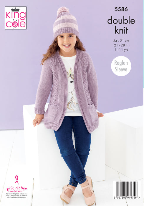 King Cole 5586 Double Knitting Pattern - Easy Lace DK Cardigans & Hat ...