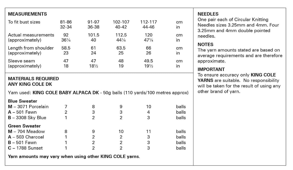 King Cole 6148 Double Knitting Pattern - DK Ladies Fair Isle Sweaters (32-46 in)