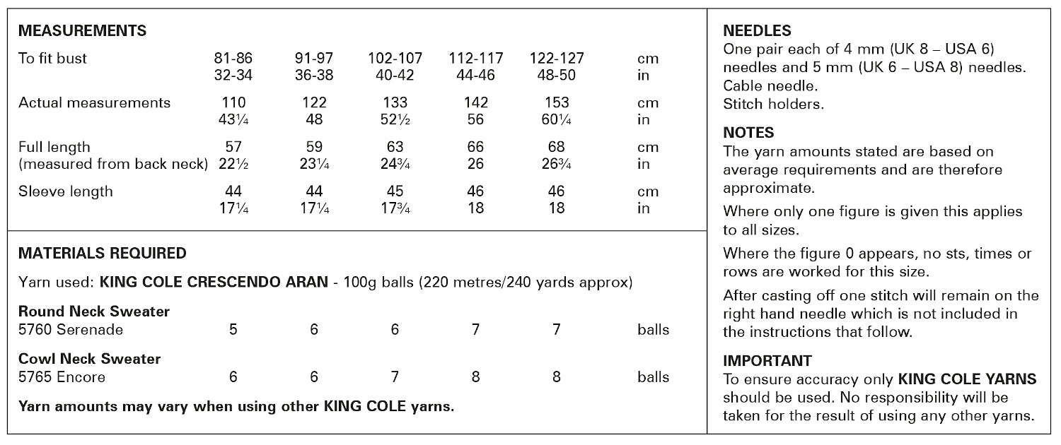 King Cole 6225 Aran Knitting Pattern - Ladies Sweaters (32-50in)