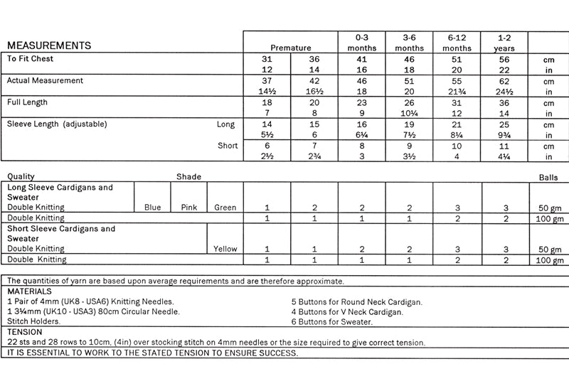 UKHKA 1 Double Knitting Pattern - DK Baby Cardigans & Sweater (Prem to 2 Yrs)