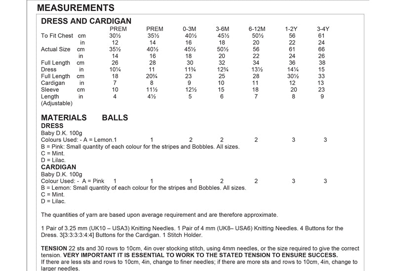UKHKA 73 Double Knitting Pattern - DK Baby Dress & Cardigan (Prem to 4 yrs)