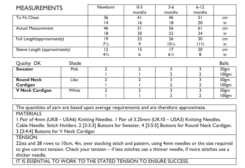 UKHKA 134 Double Knitting Pattern - DK Baby Sweater & Cardigans (0 to 12mnths)