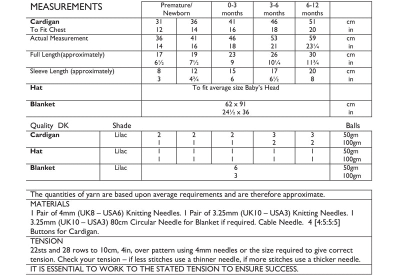 UKHKA 138 Double Knitting Pattern - DK Baby Cardigan, Hat & Blanket (Premature to 12mnths)