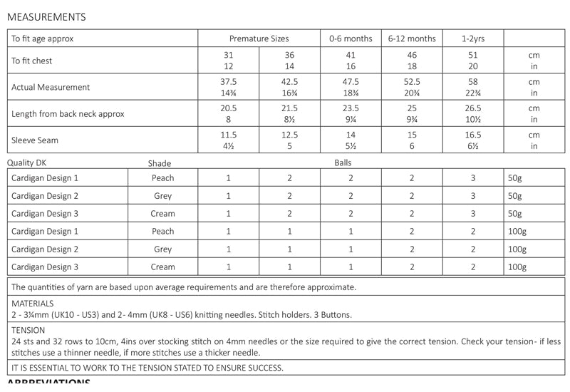 UKHKA 162 Double Knitting Pattern - DK Baby Cardigans (Prem to 2 Yrs)