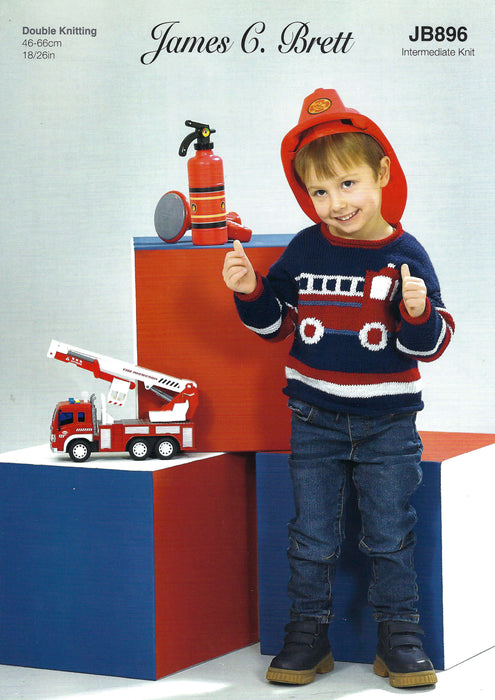 James C Brett JB896 Double Knitting Pattern for Children's Fire Engine Sweater (18-26in)