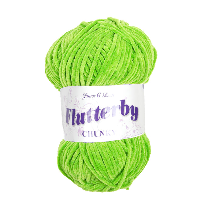 James C Brett Flutterby Chunky - B64 Lime Burst - 100g Chenille Plush