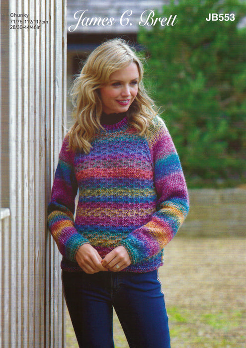 James C Brett JB553 Chunky Knitting Pattern - Ladies Sweater