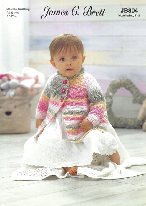 James C Brett JB804 Double Knitting Pattern - Intermediate Knit - Baby Jacket, Cardigan & Hat DK