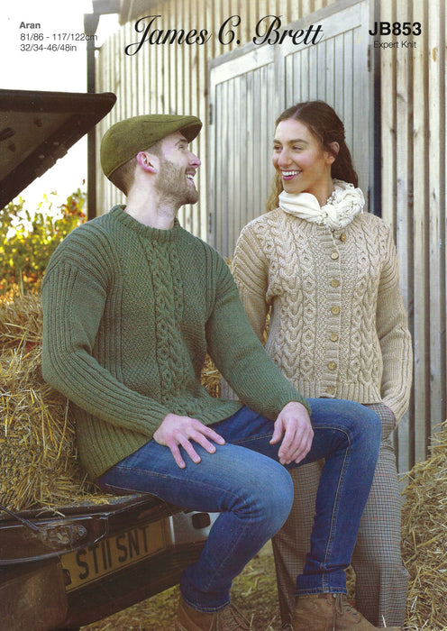 James C Brett JB853 Aran Knitting Pattern for Adults - Sweater & Cardigan - Expert Knit