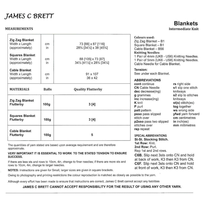 James C Brett  Knitting Pattern JB879 - Baby Blankets Knitted With Flutterby Chunky Yarn