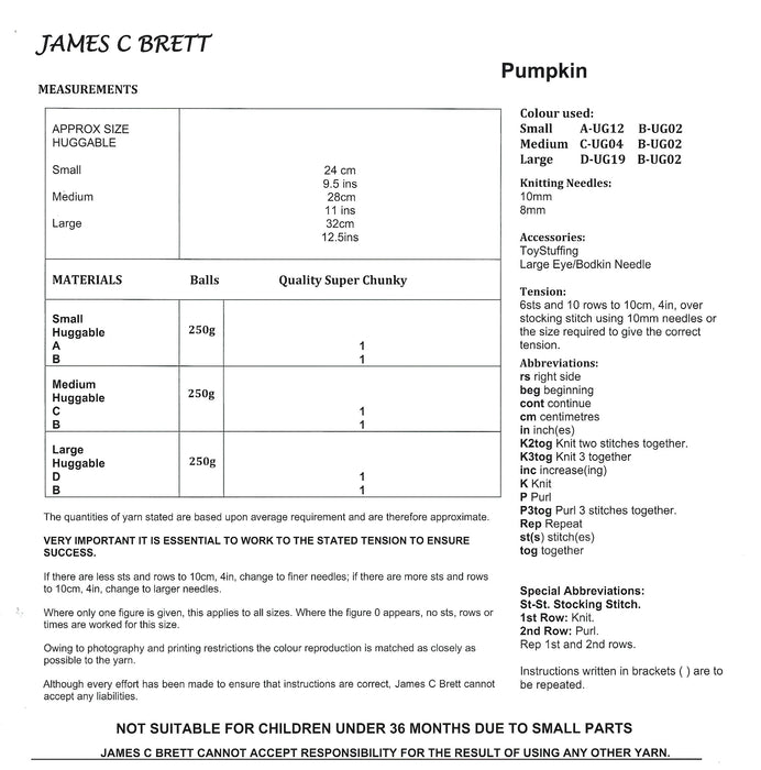 James C Brett JB953 Halloween Pumpkins Knitting Pattern