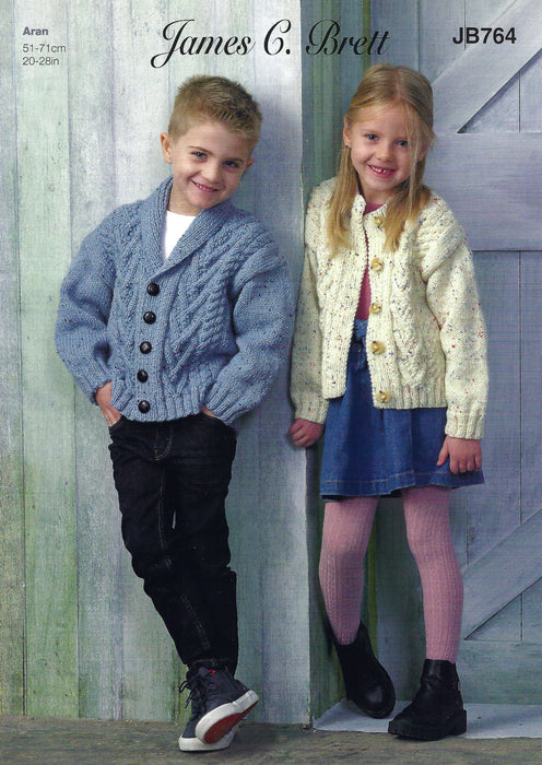 James C Brett JB764 Aran Knitting Pattern - Children's Jacket & Cardigan (20 - 28 in)