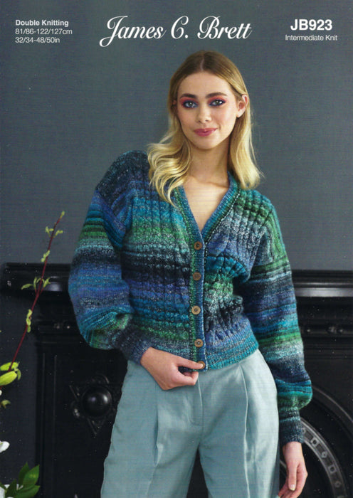 James C Brett Double Knitting Pattern JB923 - Ladies Cardigan (32-50in)