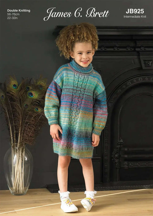 James C Brett Double Knitting Pattern JB925 - Children's Dress & Sweater (22-30in)