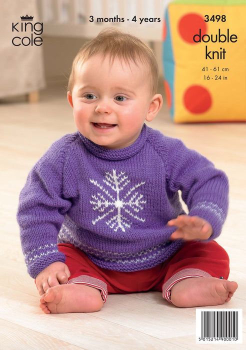 King Cole 3498 Double Knitting Pattern for Christmas Sweater and Dress (3mnth - 4yrs)