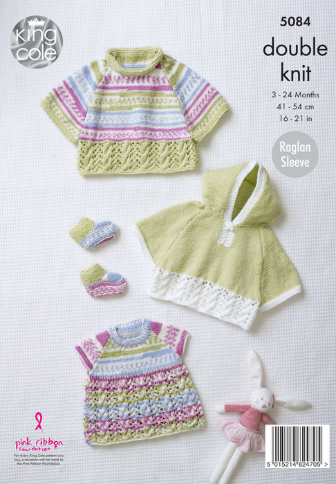 King Cole 5084 Double Knitting Pattern - Cape, Top & Bootees (3 mnths to 2 Years)