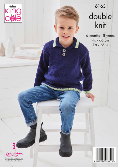 King Cole 6163 Double Knitting Pattern for Cotton DK Sweater & Hoodie (6 months - 8yrs)