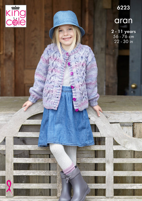 King Cole 6223 Aran Knitting Pattern for Children's Jackets (2-11yrs)