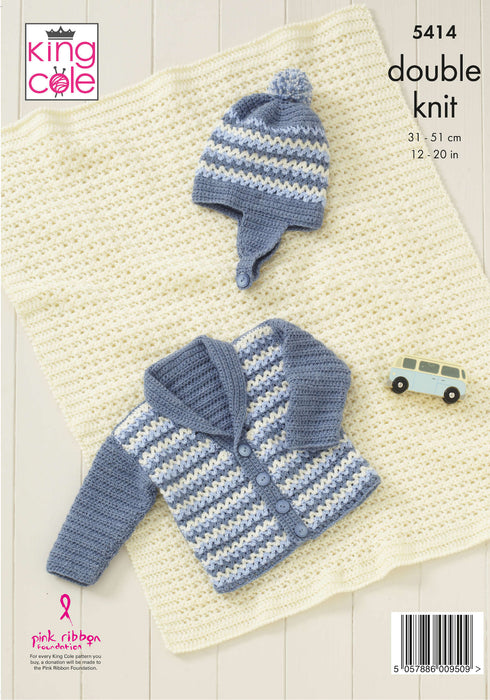 King Cole 5414 CROCHET Pattern - Baby DK Jacket, Helmet and Blanket (12-20in)