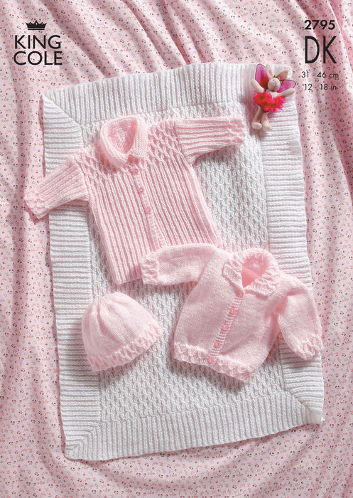 King Cole 2795 Double Knitting Pattern - DK Baby Pram Cover, Coat, Jacket & Hat (12-18in)