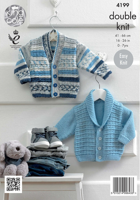 King Cole 4199 Double Knitting Pattern - Easy Knit Baby DK Jackets & Waistcoat (0-7 Yrs)