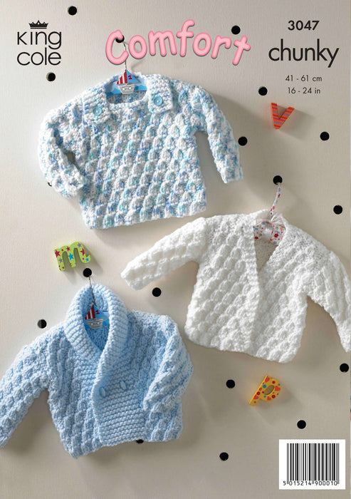 King Cole 3047 Chunky Knitting Pattern - Baby Jacket, Cardigan & Sweater (3 - 24 mnths)