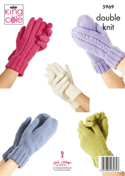 King Cole 5969 Double Knitting Pattern -  Ladies Gloves & Mittens