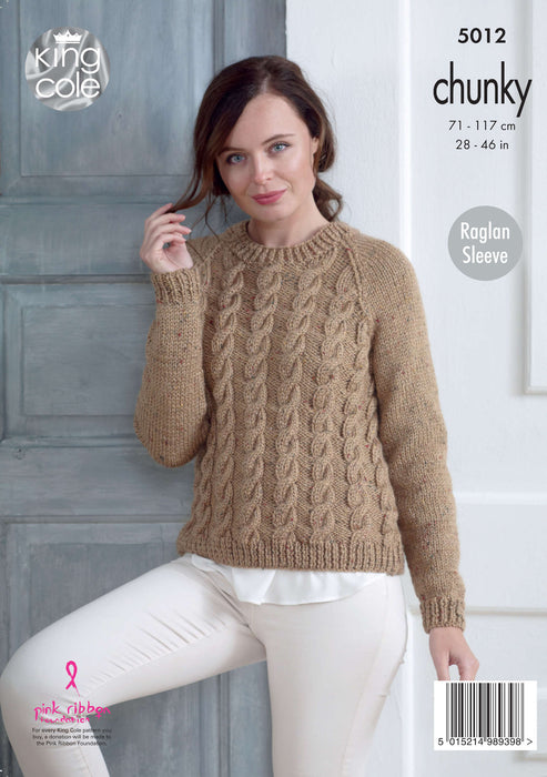 King Cole 5012 Chunky Knitting Pattern - Ladies Cardigan & Sweater (28-46in)