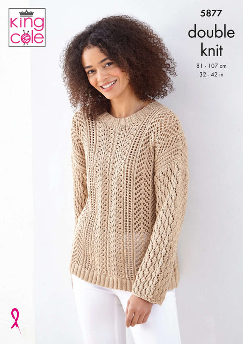 King Cole 5877 Double Knitting Pattern - Cotton DK Ladies Sweaters (32-42in)