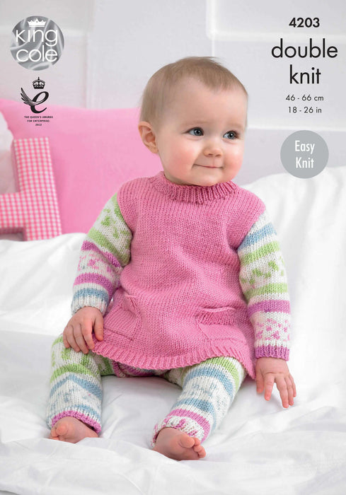 King Cole 4203 Double Knitting Pattern - Tunic, Cardigan and Leggings (6 mnths to 7 Years)