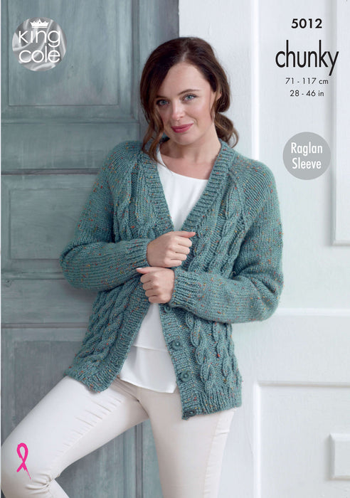 King Cole 5012 Chunky Knitting Pattern - Ladies Cardigan & Sweater (28-46in)