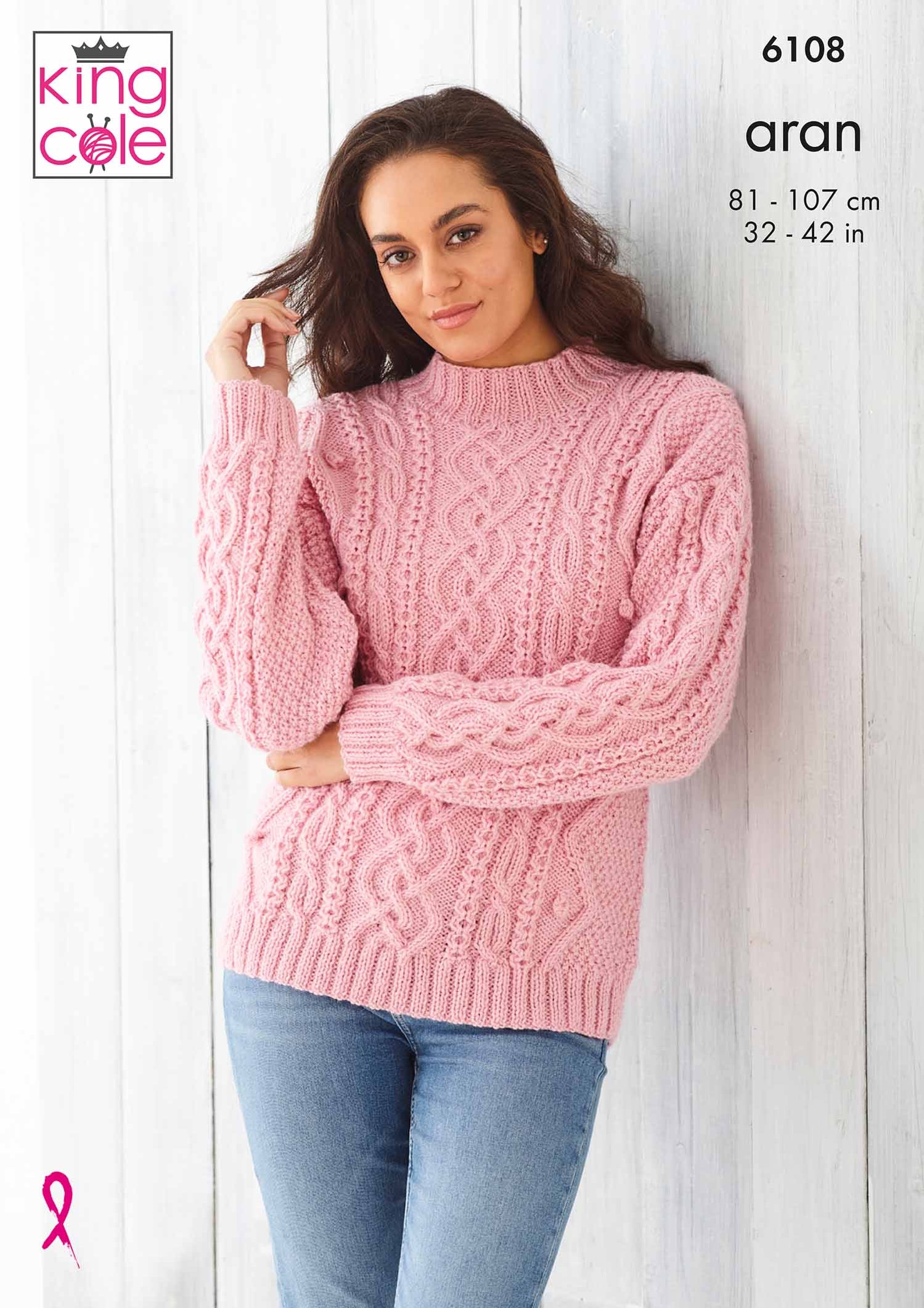 King Cole 6108 Aran Knitting Pattern for Ladies - Sweater and Cardigan ...