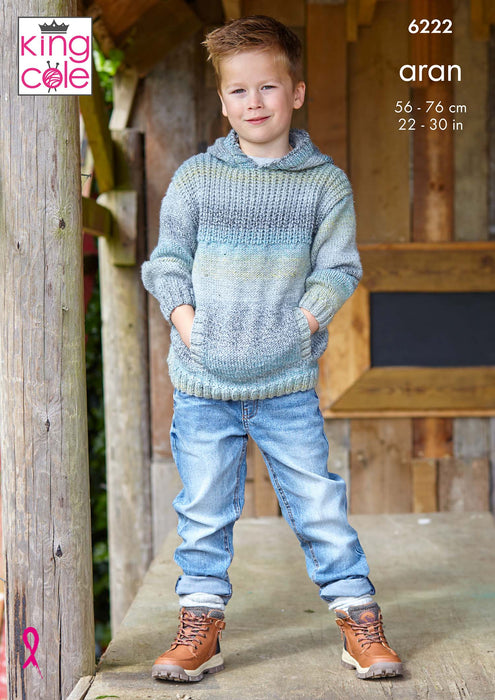 King Cole 6222 Aran Knitting Pattern for Children's Hoodies (22-30in)