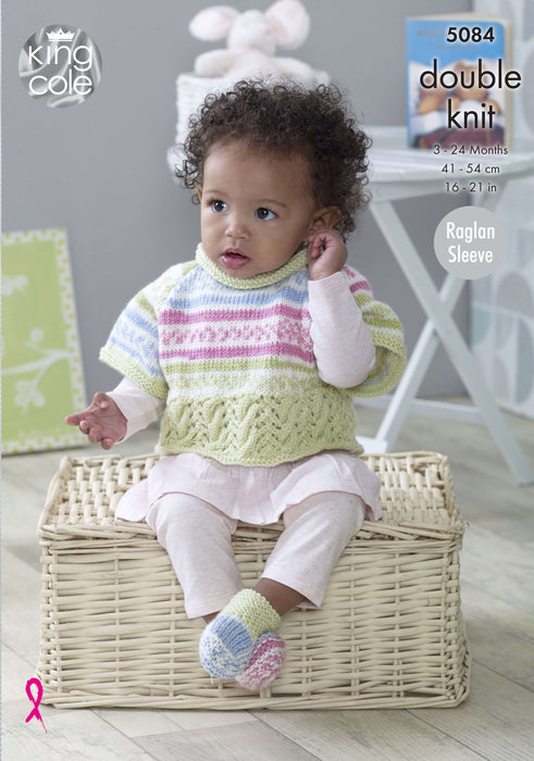 King Cole 5084 Double Knitting Pattern - Cape, Top & Bootees (3 mnths to 2 Years)