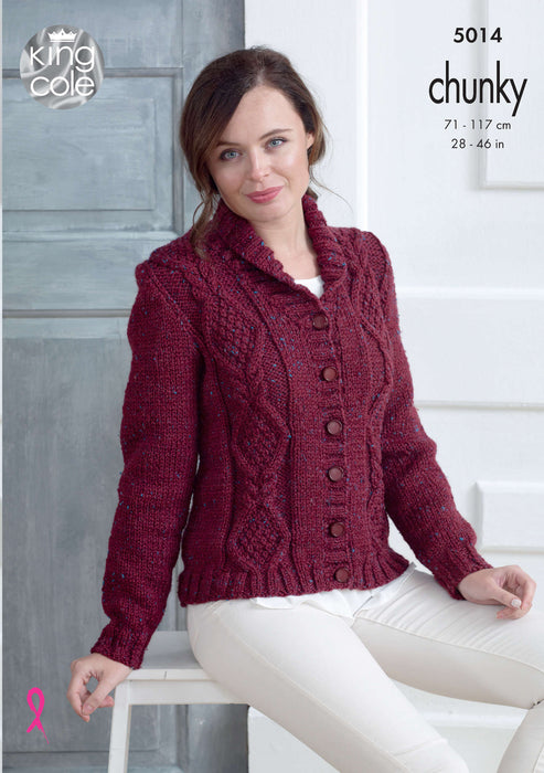 King Cole 5014 Chunky Knitting Pattern - Ladies Cardigans (28-46in)