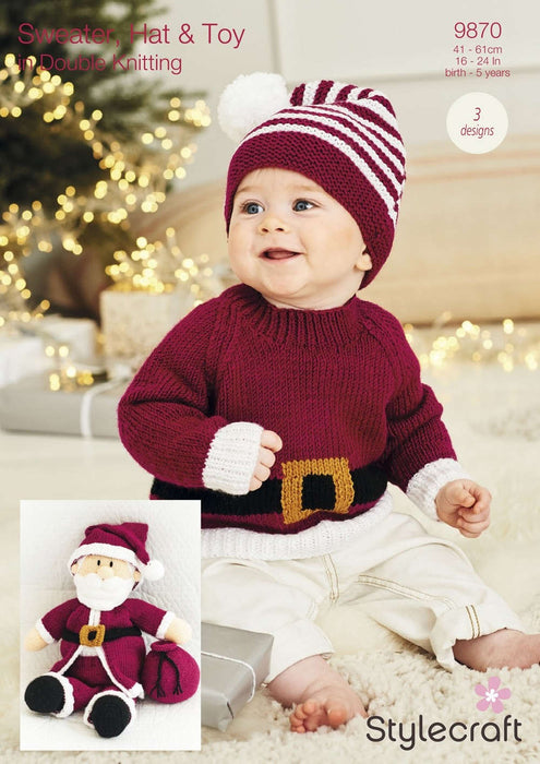 Stylecraft 9870 Double Knitting Pattern - Santa Toy, Hat & Sweater (0-5 Years)