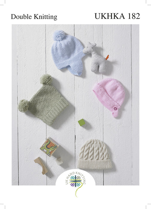 UKHKA 182 Double Knitting Pattern - DK Baby Children's Hats (0-7 yrs)