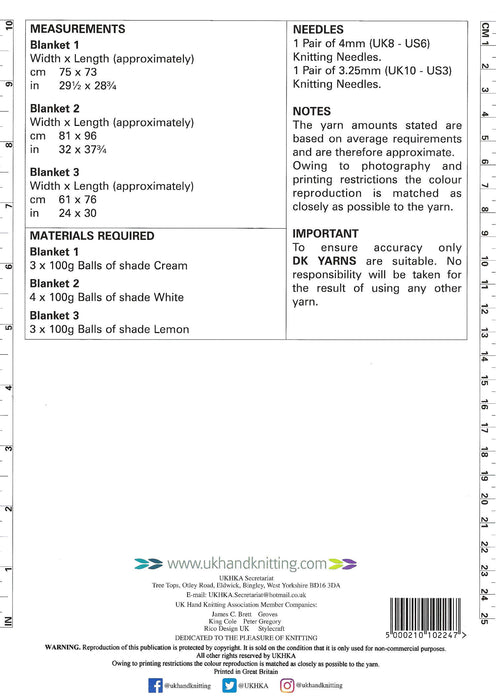 UKHKA 224 Double Knitting Pattern - Easy Knit Baby Blankets DK