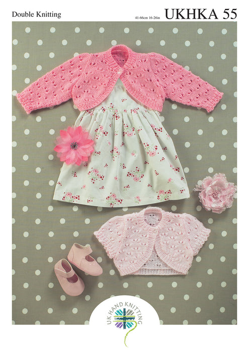 UKHKA 55 Double Knitting Pattern - DK Baby / Children's Boleros (0 to 6 Yrs)