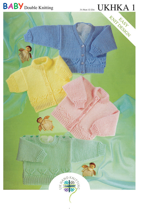 UKHKA 1 Double Knitting Pattern - DK Baby Cardigans & Sweater (Prem to 2 Yrs)