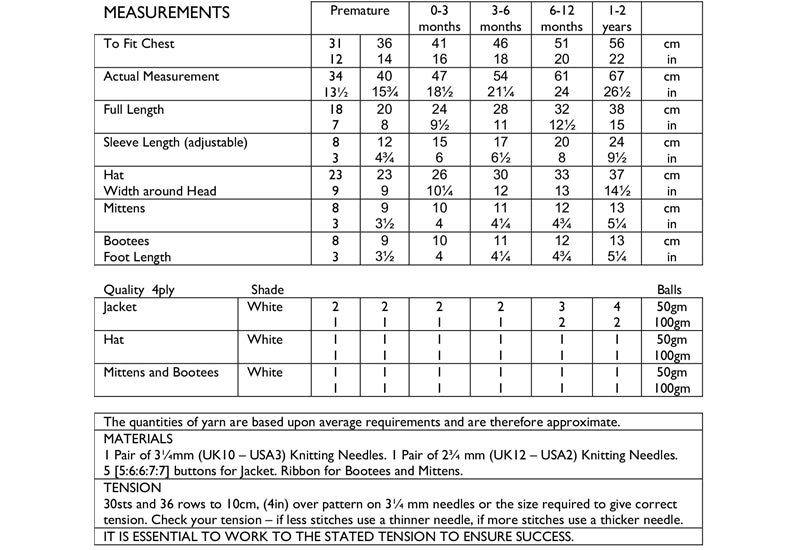 UKHKA 35 4Ply Knitting Pattern - Baby Jacket, Hat, Mittens & Bootees (Prem to 2 years)