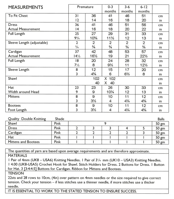 UKHKA 36 Double Knitting Pattern - DK Baby Shawl, Dress, Cardigan, Hat, Mittens & Bootees (Prem to 1 year)